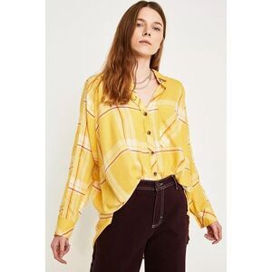 NWT Urban Outfitters BDG Brendan Yellow Drapey Oversized Flannel Button-Through